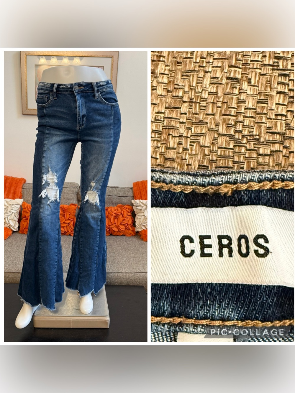 ❣️Ceros Dark Indigo Two-Tone Distressed Flare Jeans❣️